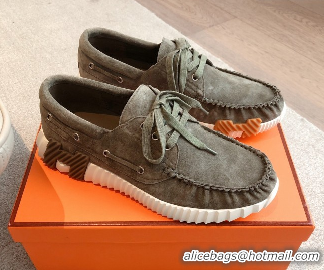 Top Design Hermes Ketch Sneakers in Suede Green 0419064