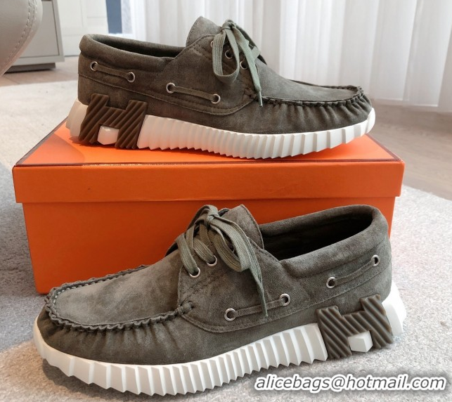 Top Design Hermes Ketch Sneakers in Suede Green 0419064