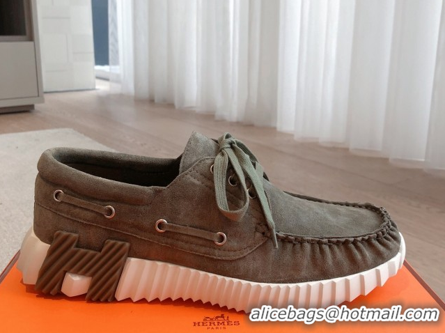 Top Design Hermes Ketch Sneakers in Suede Green 0419064