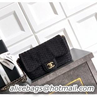 Promotional Chanel Braided Lurex & Silver-Tone Metal Flap Bag AS5279 Black 2025
