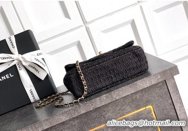 Promotional Chanel Braided Lurex & Silver-Tone Metal Flap Bag AS5279 Black 2025