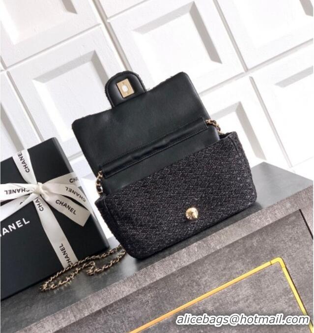 Promotional Chanel Braided Lurex & Silver-Tone Metal Flap Bag AS5279 Black 2025