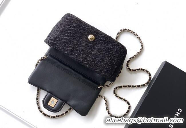 Promotional Chanel Braided Lurex & Silver-Tone Metal Flap Bag AS5279 Black 2025