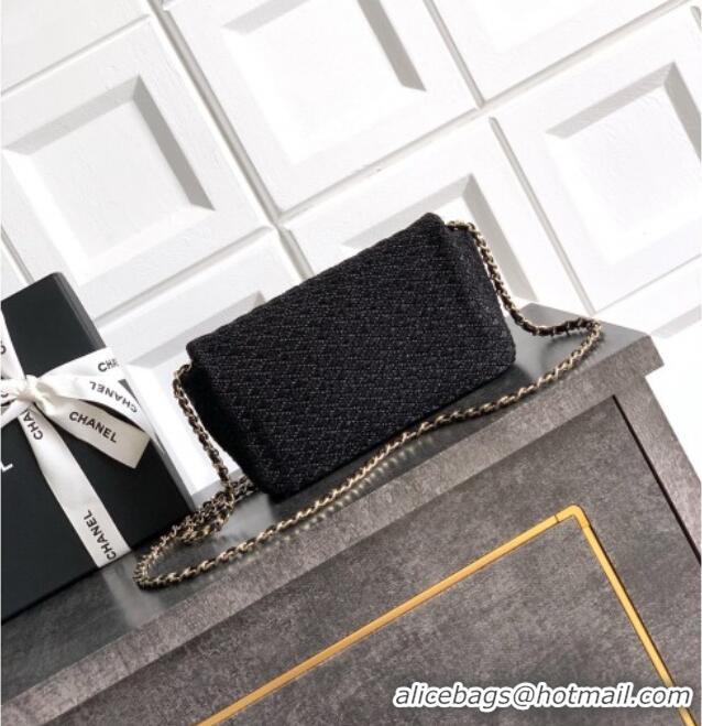 Promotional Chanel Braided Lurex & Silver-Tone Metal Flap Bag AS5279 Black 2025
