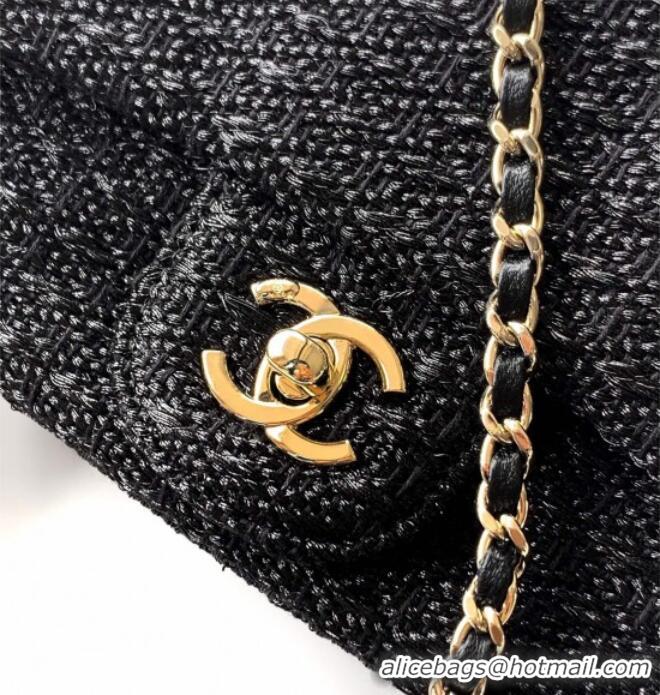 Promotional Chanel Braided Lurex & Silver-Tone Metal Flap Bag AS5279 Black 2025