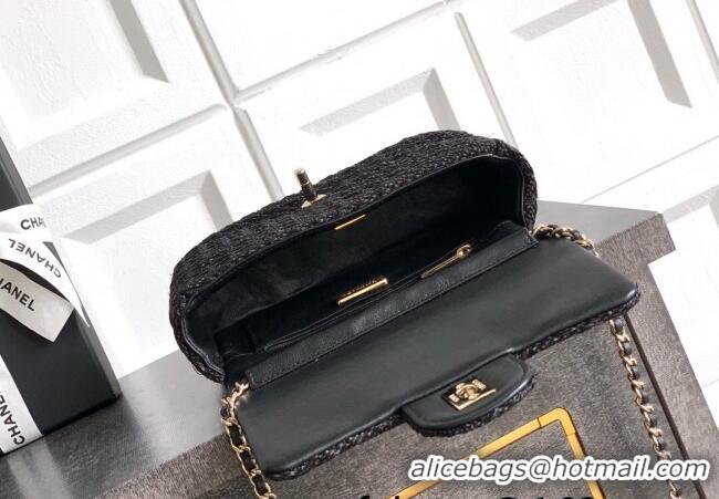 Promotional Chanel Braided Lurex & Silver-Tone Metal Flap Bag AS5279 Black 2025