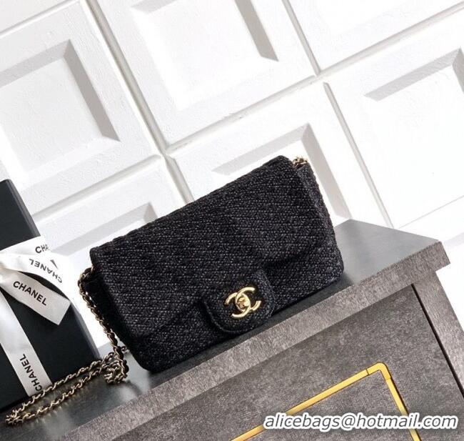Promotional Chanel Braided Lurex & Silver-Tone Metal Flap Bag AS5279 Black 2025