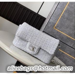 Unique Grade Chanel Braided Lurex & Silver-Tone Metal Flap Bag AS5279 Silver 2025
