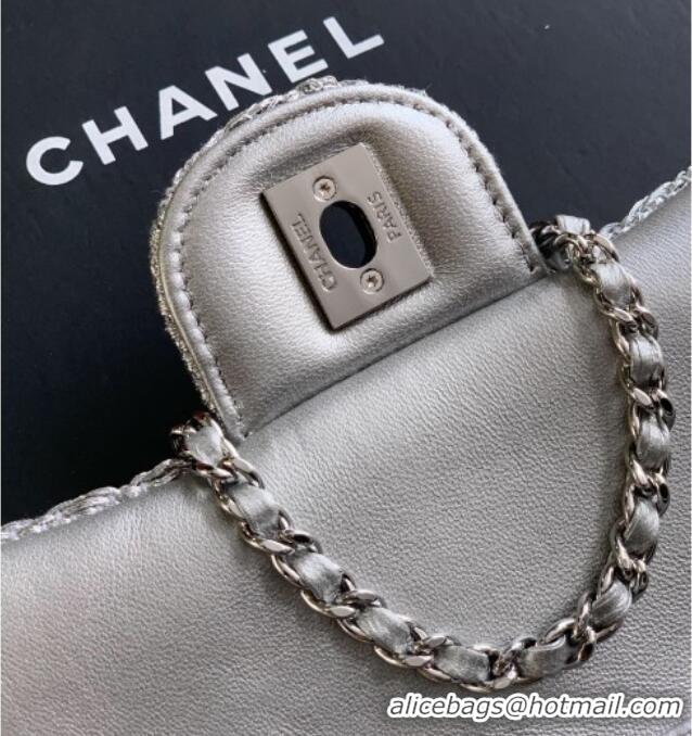 Unique Grade Chanel Braided Lurex & Silver-Tone Metal Flap Bag AS5279 Silver 2025
