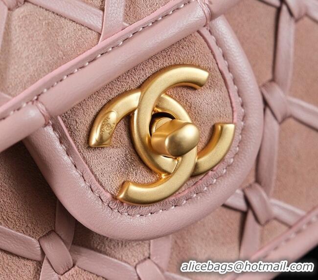 Top Grade Chanel Suede & Braided Calfskin Mini Flap Bag AS4797 Light Pink 2025