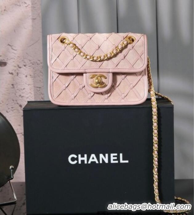 Top Grade Chanel Suede & Braided Calfskin Mini Flap Bag AS4797 Light Pink 2025