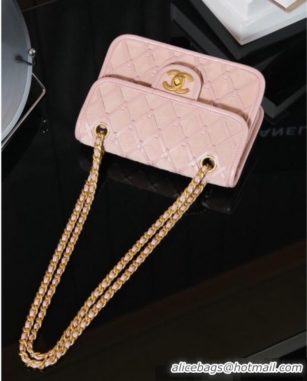 Top Grade Chanel Suede & Braided Calfskin Mini Flap Bag AS4797 Light Pink 2025