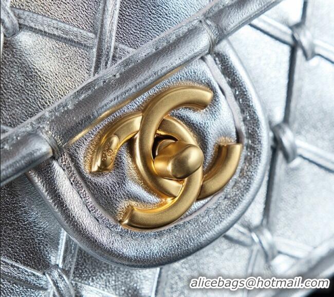 Big Discount Chanel Metallized Braided Calfskin Mini Flap Bag AS4797 Silver 2025