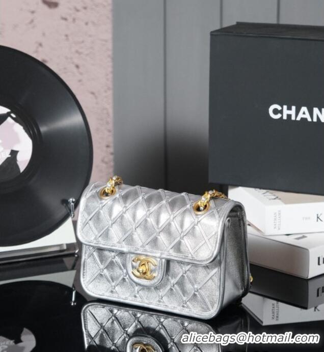 Big Discount Chanel Metallized Braided Calfskin Mini Flap Bag AS4797 Silver 2025