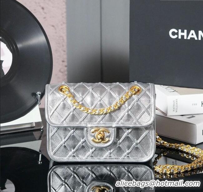 Big Discount Chanel Metallized Braided Calfskin Mini Flap Bag AS4797 Silver 2025