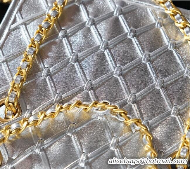 Big Discount Chanel Metallized Braided Calfskin Mini Flap Bag AS4797 Silver 2025