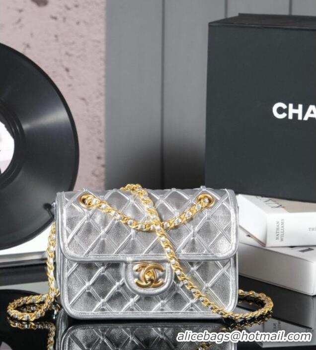 Big Discount Chanel Metallized Braided Calfskin Mini Flap Bag AS4797 Silver 2025
