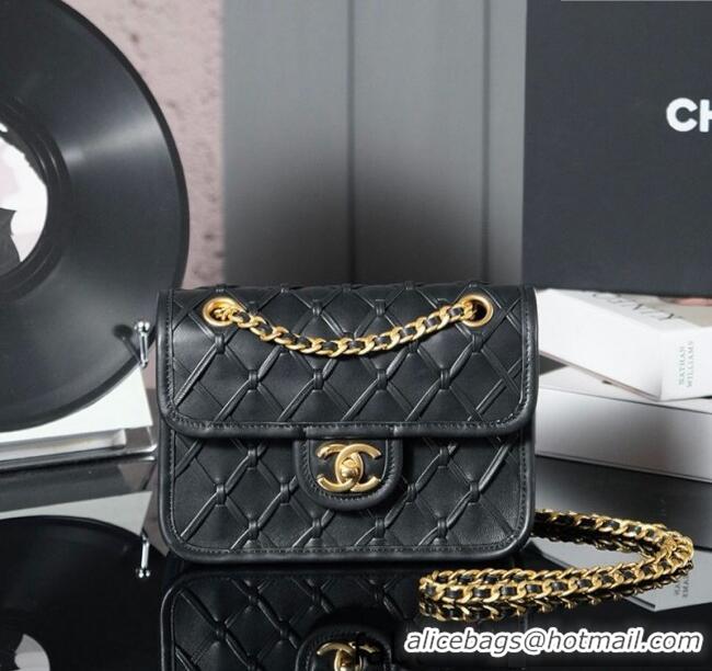 Top Grade Chanel Braided Calfskin Leather Mini Flap Bag AS4797 Black 2025