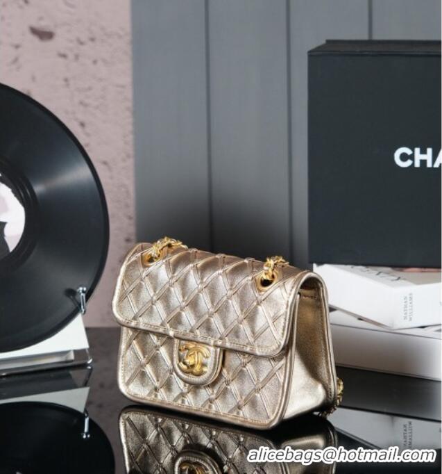 Best Price Chanel Metallized Braided Calfskin Mini Flap Bag AS4797 Gold 2025
