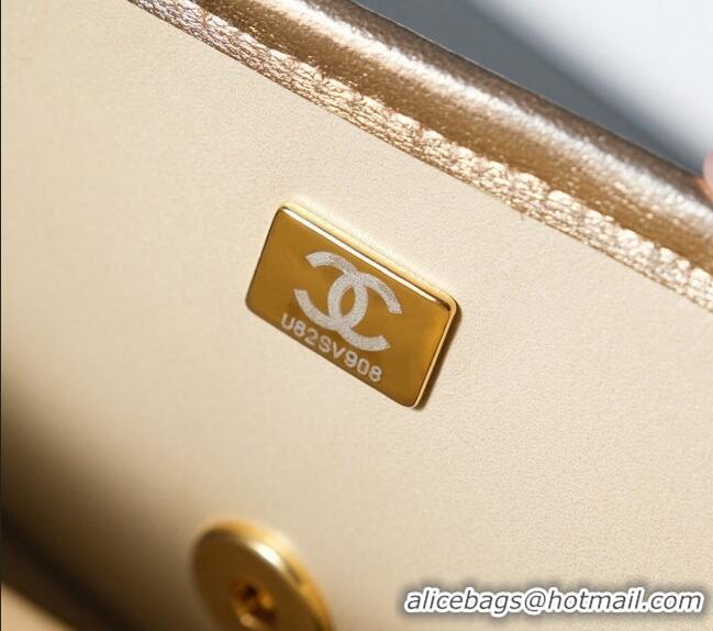 Best Price Chanel Metallized Braided Calfskin Mini Flap Bag AS4797 Gold 2025