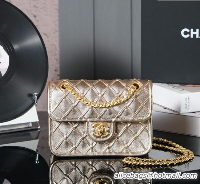 Best Price Chanel Metallized Braided Calfskin Mini Flap Bag AS4797 Gold 2025