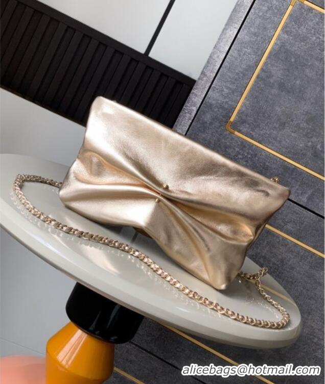 New Fashion Chanel Metallized Calfskin Clutch with Chain and Pearl AP4613 Gold 2025