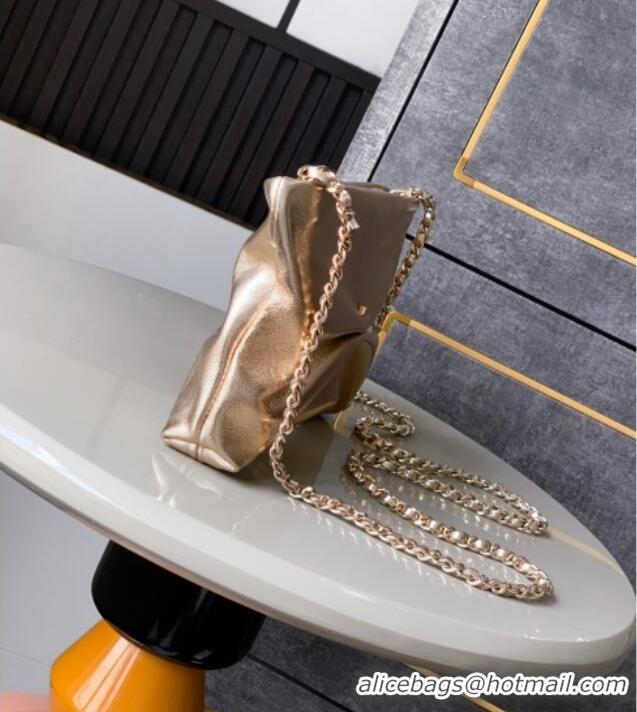 New Fashion Chanel Metallized Calfskin Clutch with Chain and Pearl AP4613 Gold 2025