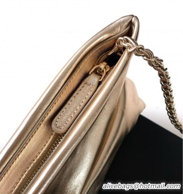 New Fashion Chanel Metallized Calfskin Clutch with Chain and Pearl AP4613 Gold 2025