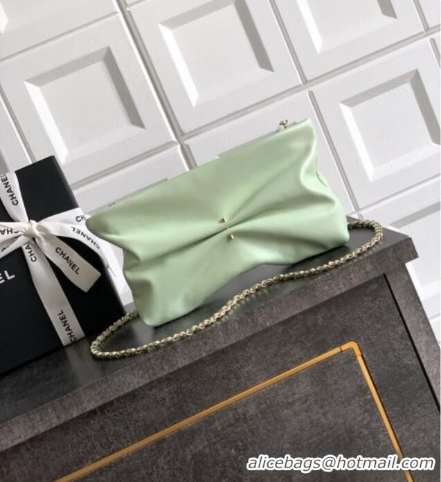 Luxury Cheap Chanel Shiny Lambskin Clutch with Chain and Pearl AP4613 Light Green 2025