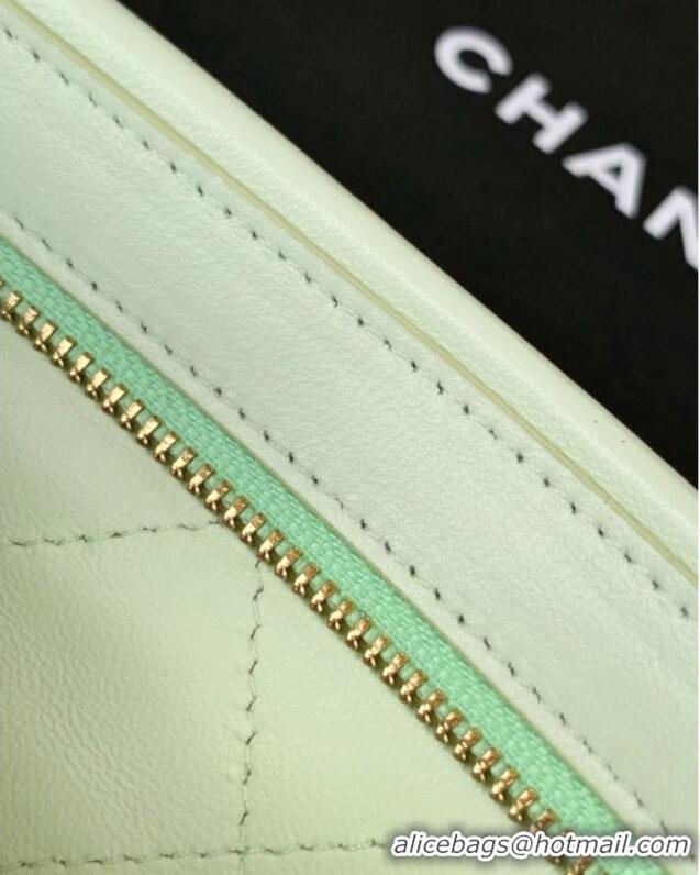 Luxury Cheap Chanel Shiny Lambskin Clutch with Chain and Pearl AP4613 Light Green 2025