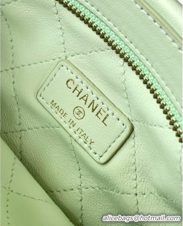 Luxury Cheap Chanel Shiny Lambskin Clutch with Chain and Pearl AP4613 Light Green 2025