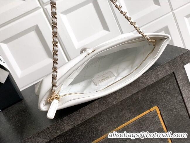 Well Crafted Chanel Shiny Lambskin Clutch with Chain and Pearl AP4613 White 2025