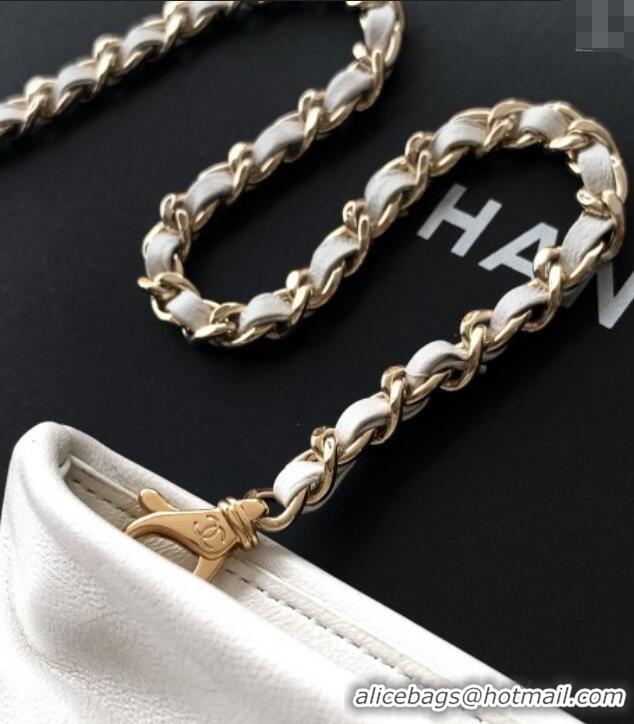 Well Crafted Chanel Shiny Lambskin Clutch with Chain and Pearl AP4613 White 2025