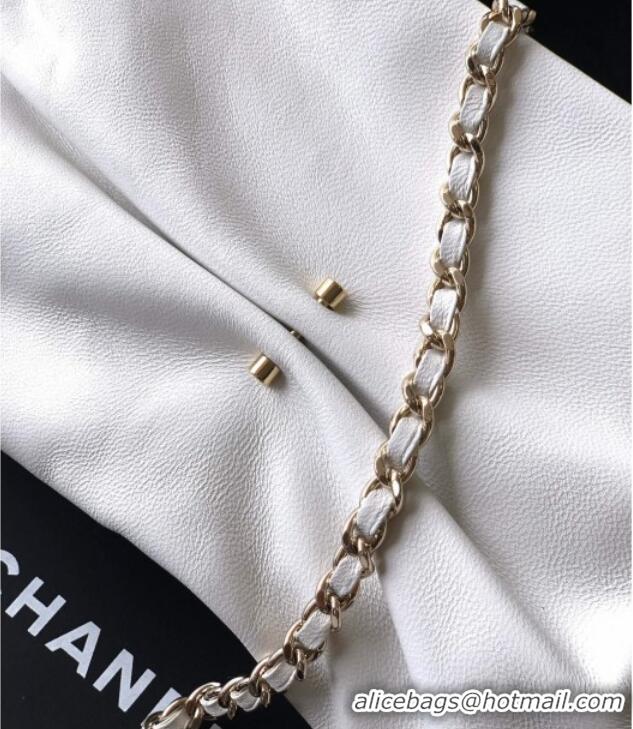 Well Crafted Chanel Shiny Lambskin Clutch with Chain and Pearl AP4613 White 2025