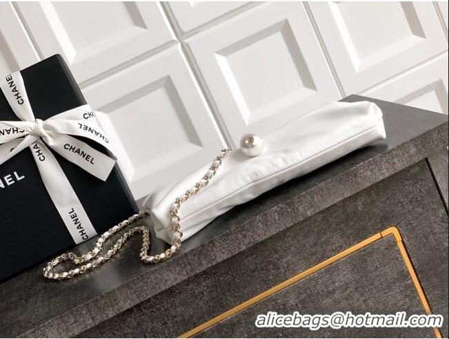 Well Crafted Chanel Shiny Lambskin Clutch with Chain and Pearl AP4613 White 2025