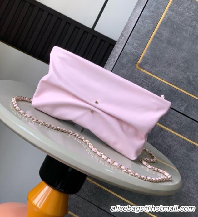 New Fashion Chanel Shiny Lambskin Clutch with Chain and Pearl AP4613 Light Pink 2025