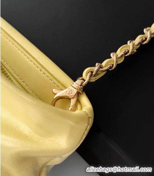 Good Looking Chanel Shiny Lambskin Clutch with Chain with Pearl AP4613 Yellow 2025