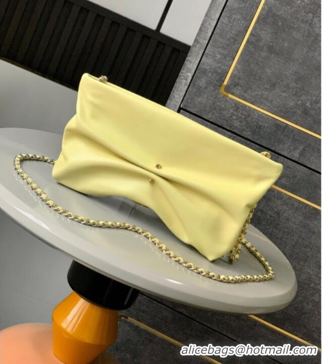 Good Looking Chanel Shiny Lambskin Clutch with Chain with Pearl AP4613 Yellow 2025