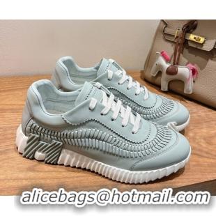 Grade Quality Hermes Bouncing Sneakers in Calfskin Leather with Braided Detail Blue 0419101