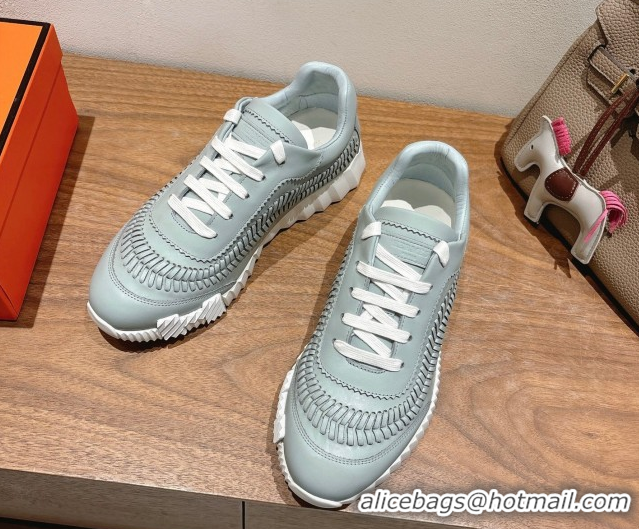 Grade Quality Hermes Bouncing Sneakers in Calfskin Leather with Braided Detail Blue 0419101