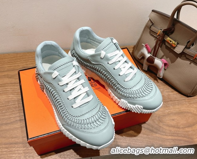 Grade Quality Hermes Bouncing Sneakers in Calfskin Leather with Braided Detail Blue 0419101