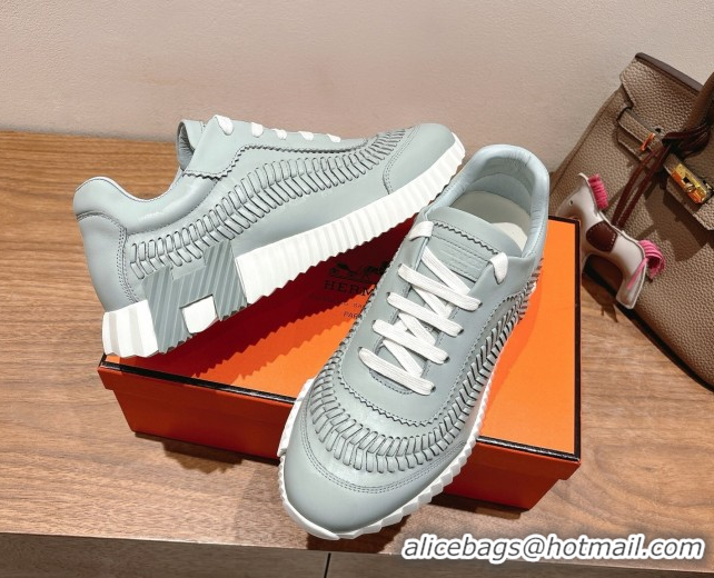 Grade Quality Hermes Bouncing Sneakers in Calfskin Leather with Braided Detail Blue 0419101