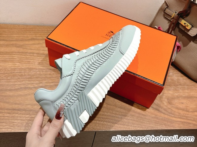 Grade Quality Hermes Bouncing Sneakers in Calfskin Leather with Braided Detail Blue 0419101