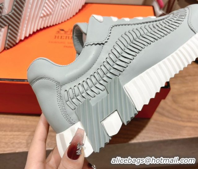 Grade Quality Hermes Bouncing Sneakers in Calfskin Leather with Braided Detail Blue 0419101