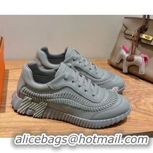 Low Cost Hermes Bouncing Sneakers in Calfskin Leather with Braided Detail Dark Grey 0419103
