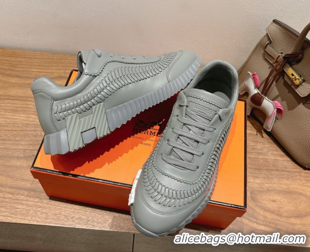 Low Cost Hermes Bouncing Sneakers in Calfskin Leather with Braided Detail Dark Grey 0419103