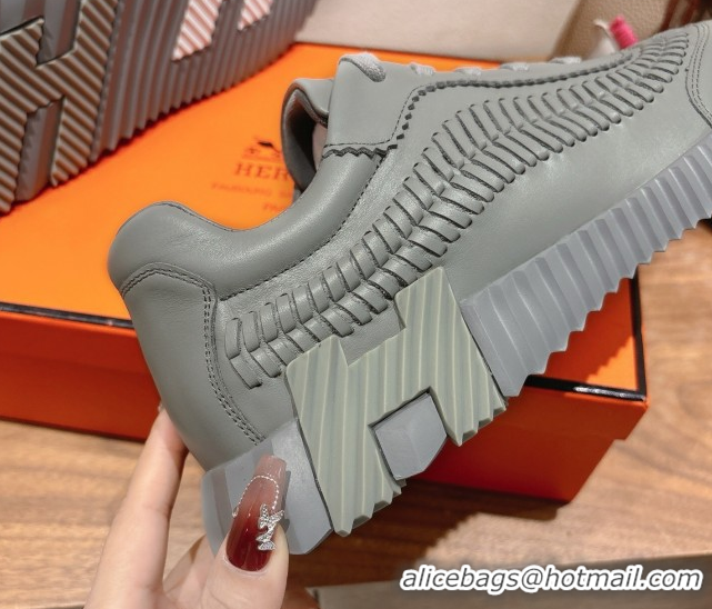 Low Cost Hermes Bouncing Sneakers in Calfskin Leather with Braided Detail Dark Grey 0419103