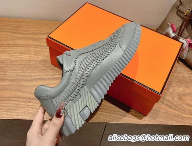 Low Cost Hermes Bouncing Sneakers in Calfskin Leather with Braided Detail Dark Grey 0419103