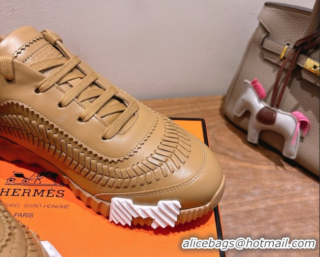 Purchase Hermes Bouncing Sneakers in Calfskin Leather with Braided Detail Light Brown 0419104
