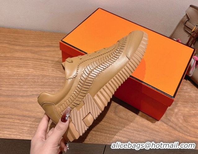 Purchase Hermes Bouncing Sneakers in Calfskin Leather with Braided Detail Light Brown 0419104